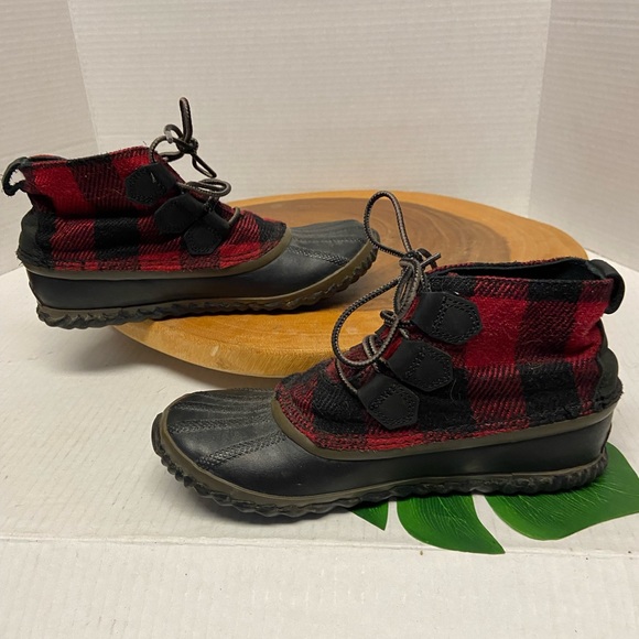 Sorel Red Buffalo Check Plaid Out and About Duck Boots - Picture 3 of 10